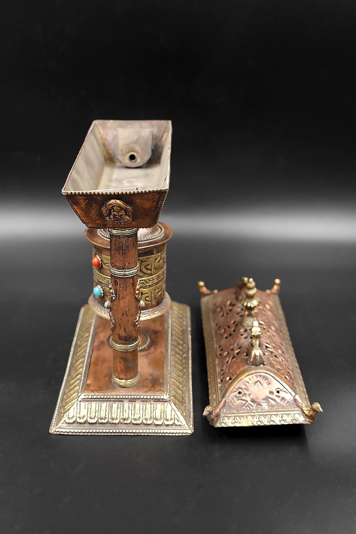 Potala Gate Design Prayer wheel with Incense Burner at top