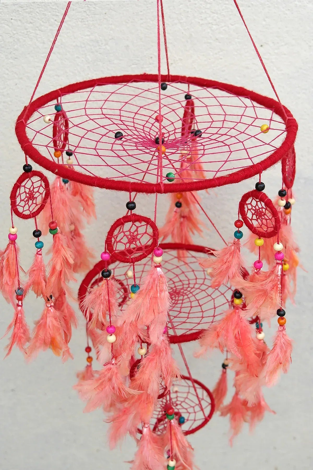 Red Large Handmade Dream Catcher Feather Hanging - Vajracrafts