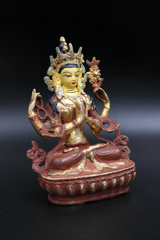Partially Gold Plated Chenrezig Statue, 6" - Vajracrafts