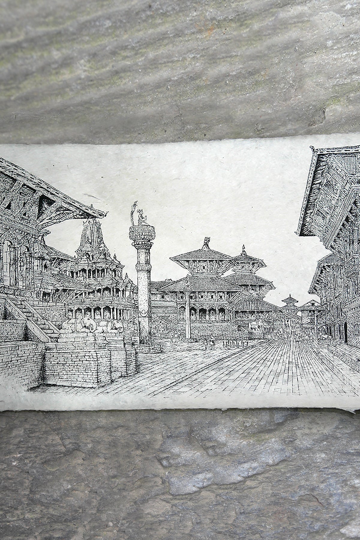 All Handmade Lokta Paper Poster of Patan Durbar Square | Vajracrafts