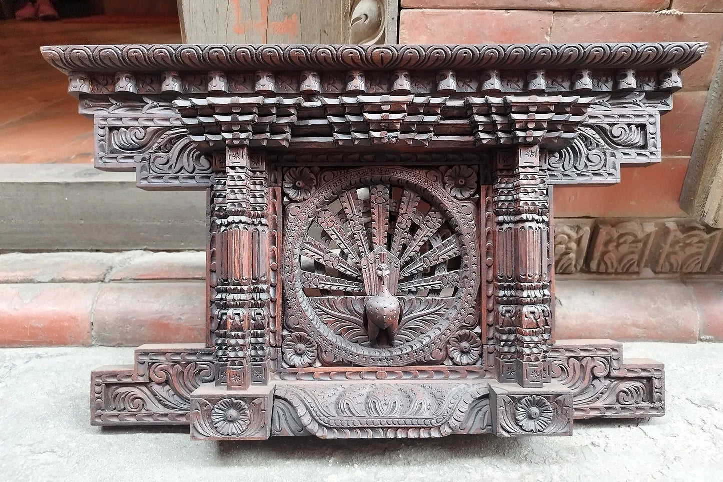 Wooden Peacock Window, handcrafted wall hanging - Vajracrafts