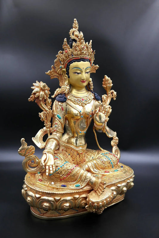 Jeweled Green Tara Statue, 13" - Vajracrafts