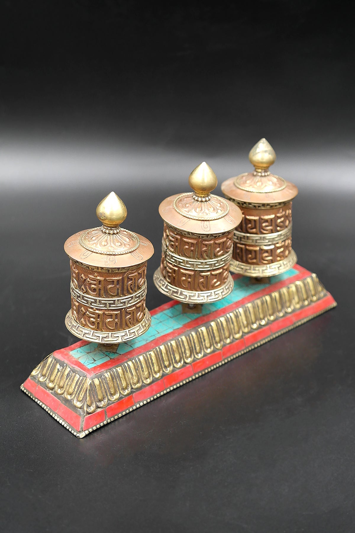 Two lines Mantra engraved Three in One Prayer Wheel with stand