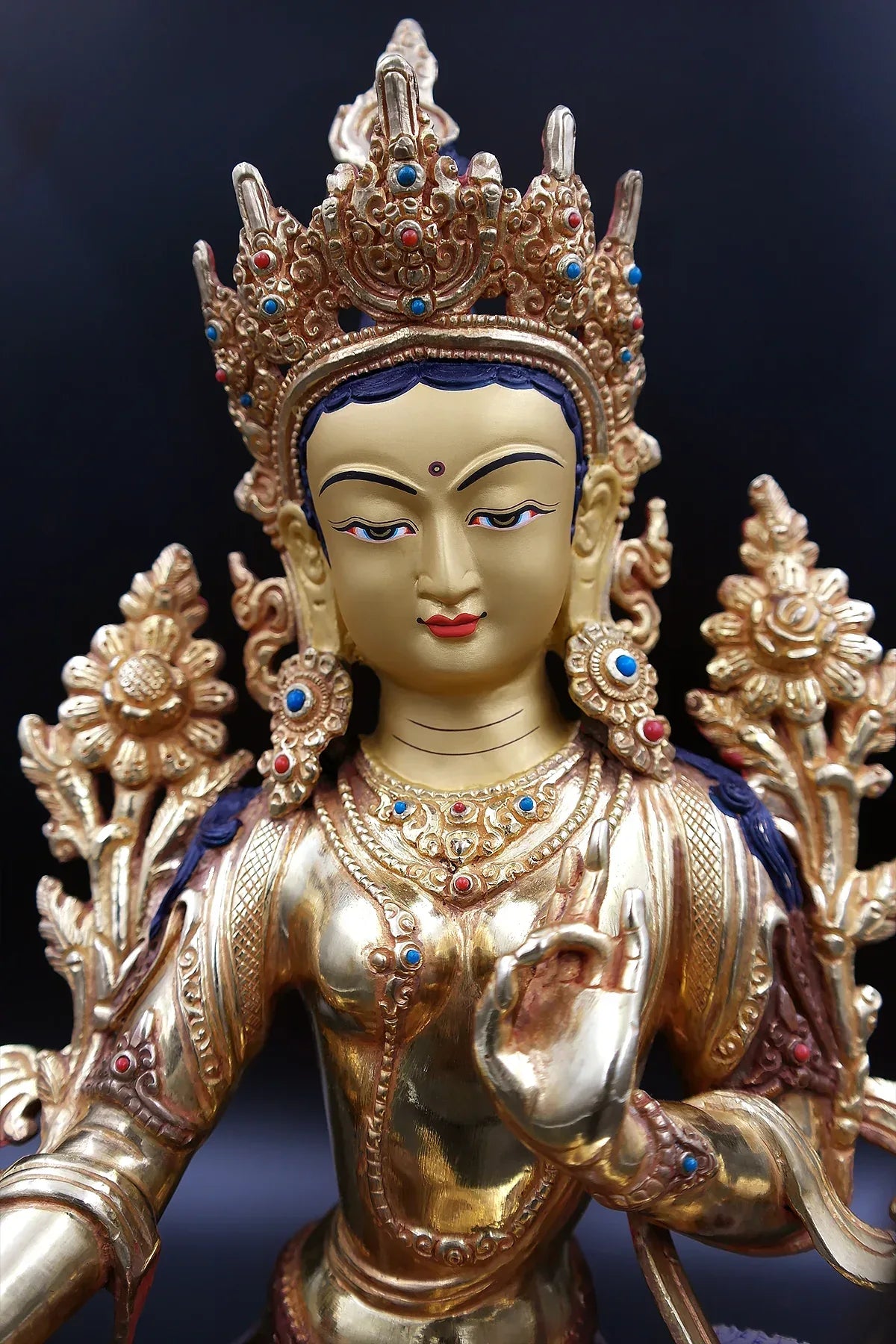 Green Tara statue with full Gold Plated from Nepal 13" - Vajracrafts