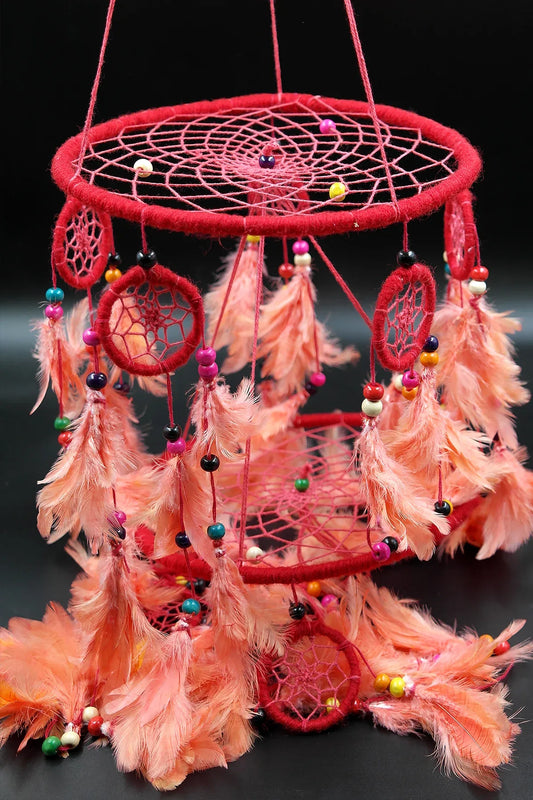 Red Handmade Dream Catcher, Feather Hanging Dreamcatcher Home Decor - Vajracrafts