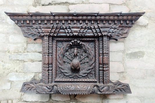 Wooden Handmade Newari Traditional Peacock Window Wall Hanging Collectible - Vajracrafts