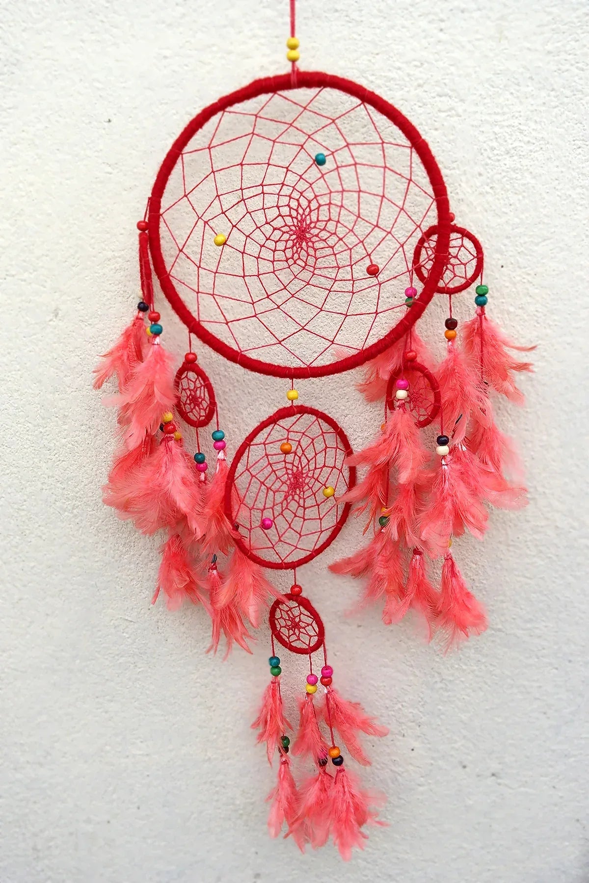 Red Handmade Dream Catcher Traditional Dreamcatcher Feather - Vajracrafts