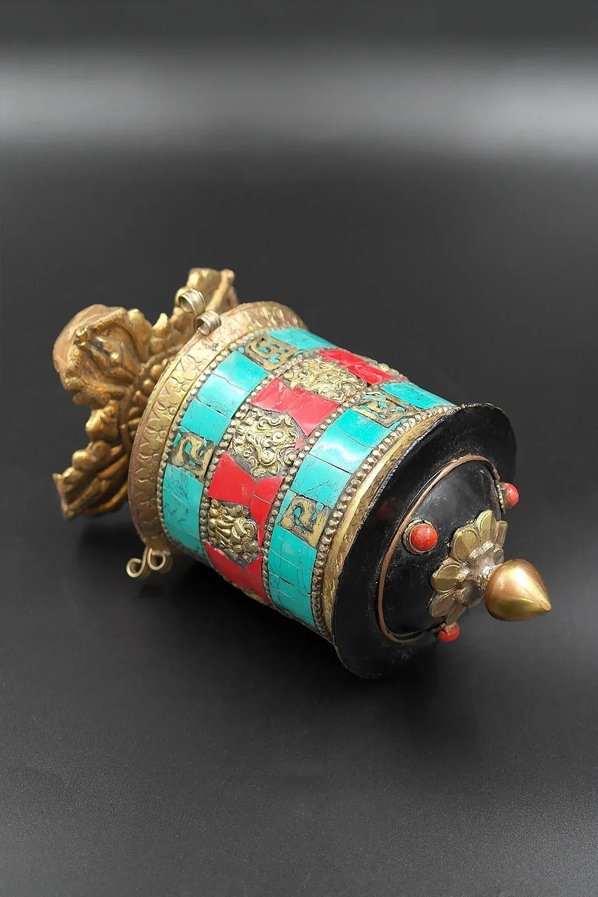 Two Lines Mantra and zemstones inlaid table top Prayer Wheels - Vajracrafts