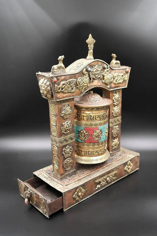 3 in 1 Potala Palace Design Prayer Wheel cum incense holder and burner - Vajracrafts