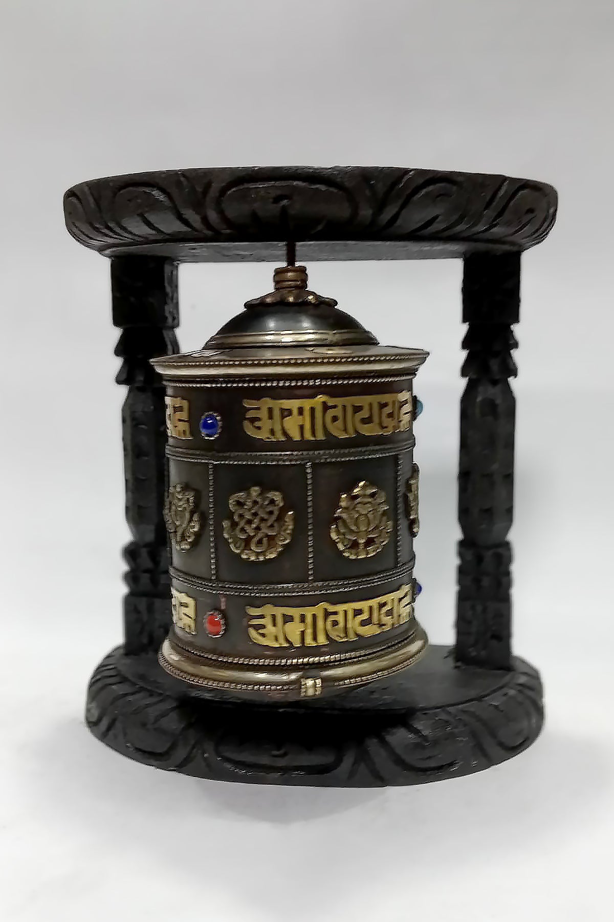Stunning Eight Auspicious signs in Prayer Wheel with wooden frame