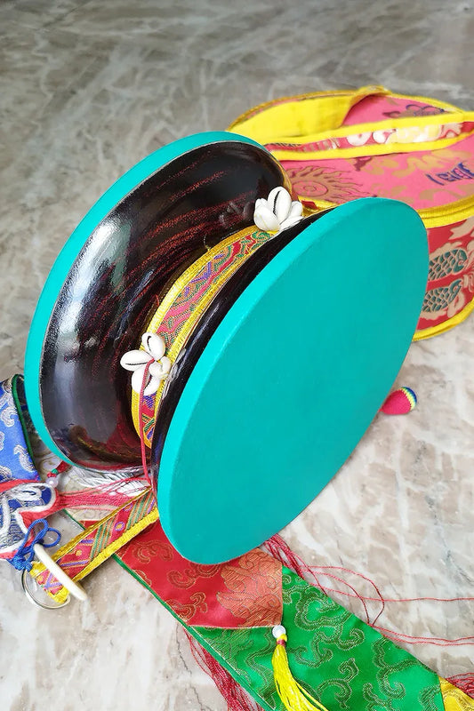 Tibetan Buddhist Handpainted Chod Drum, 9" - Vajracrafts
