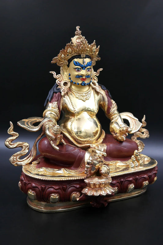 Partly Gold Plated Zambala Statue, Handmade Kuber Statue in Nepal, 10" - Vajracrafts
