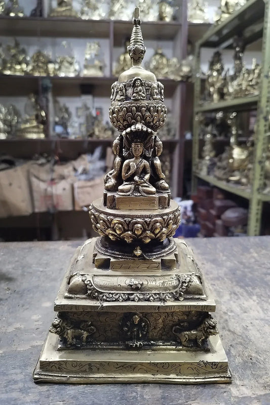 Pancha Buddha Stupa Statue, 12" - Vajracrafts