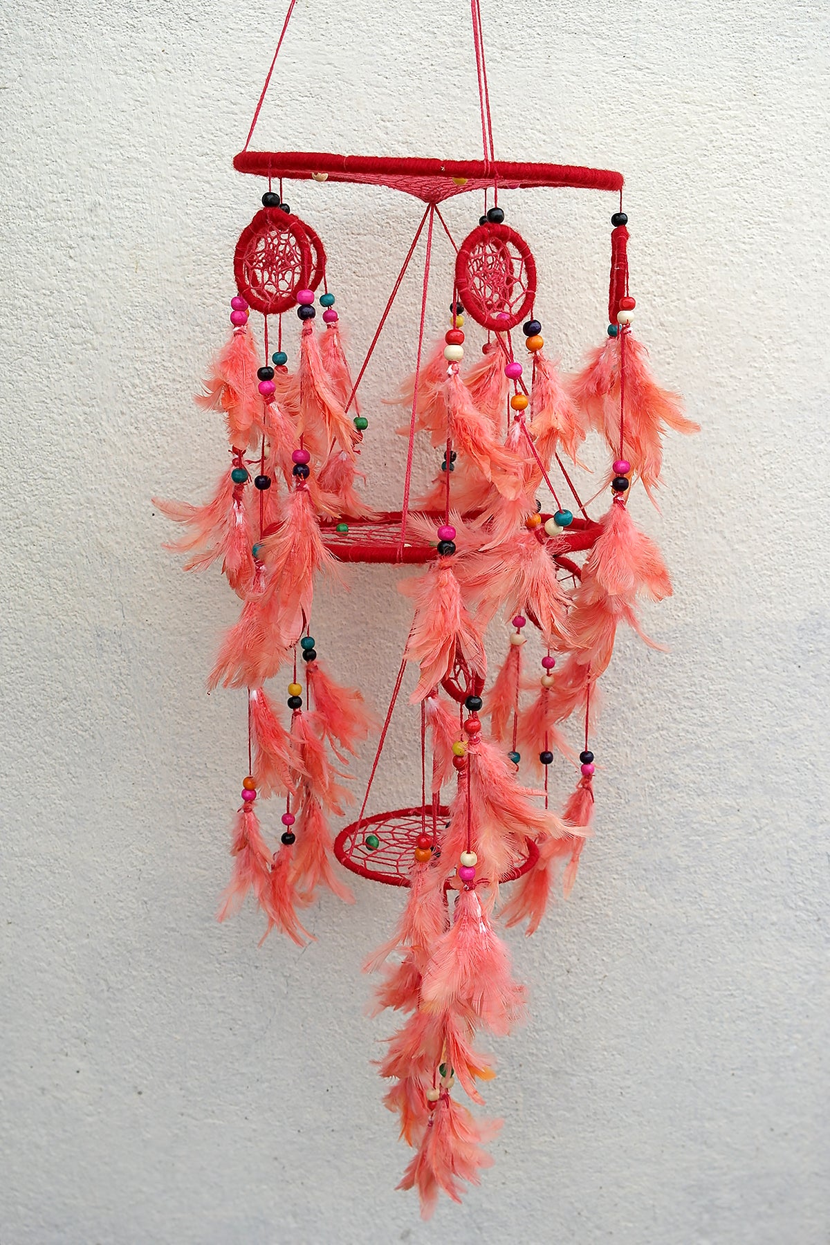 Red Handmade Dream Catcher, Feather Hanging Dreamcatcher Home Decor | Vajracrafts