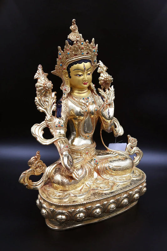 Gold Plated White Tara Statue 13" - Vajracrafts