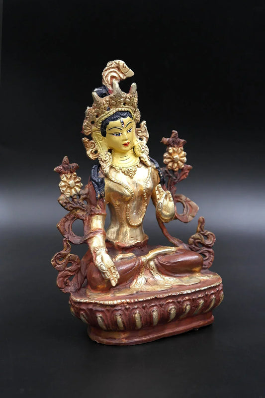 Partially Gold Plated White Tara Statue, 6" - Vajracrafts