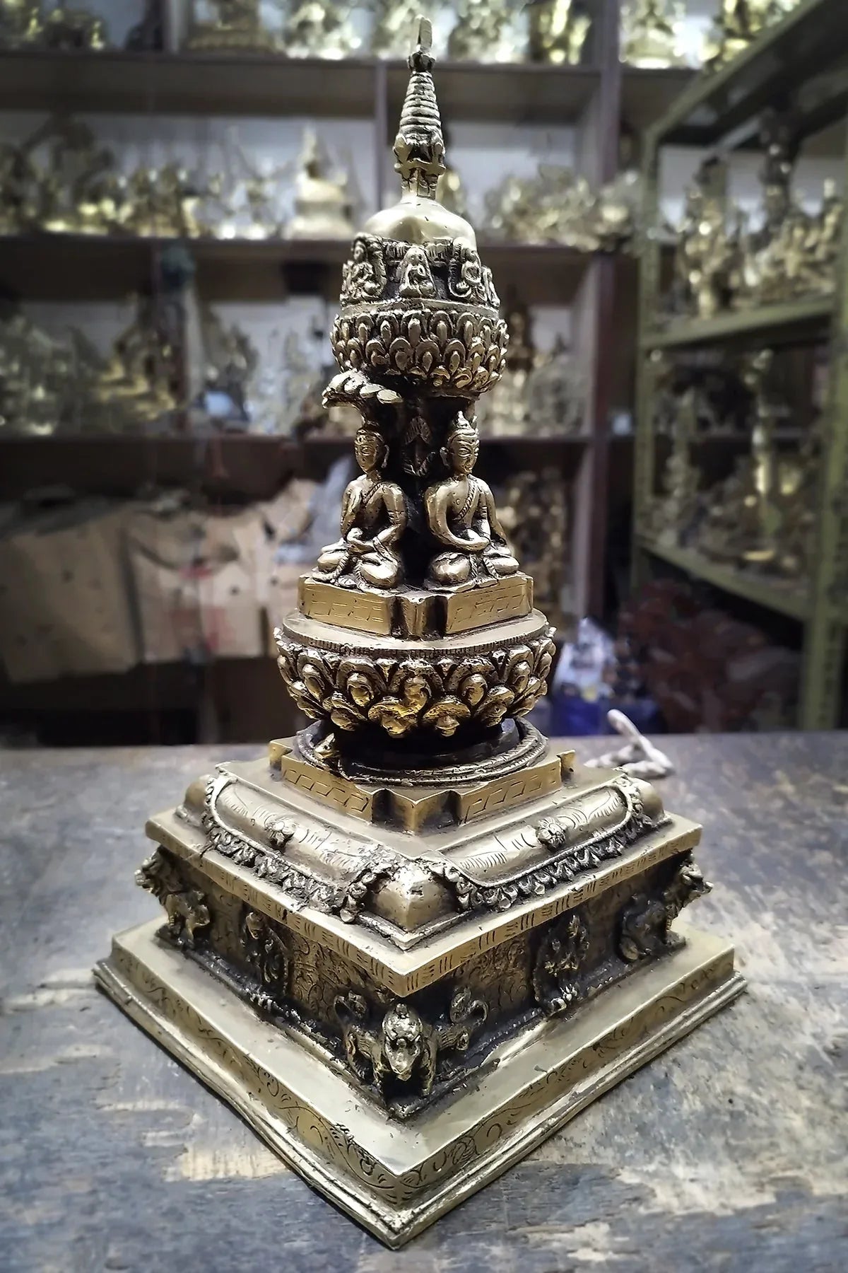 Pancha Buddha Stupa Statue, 12" - Vajracrafts