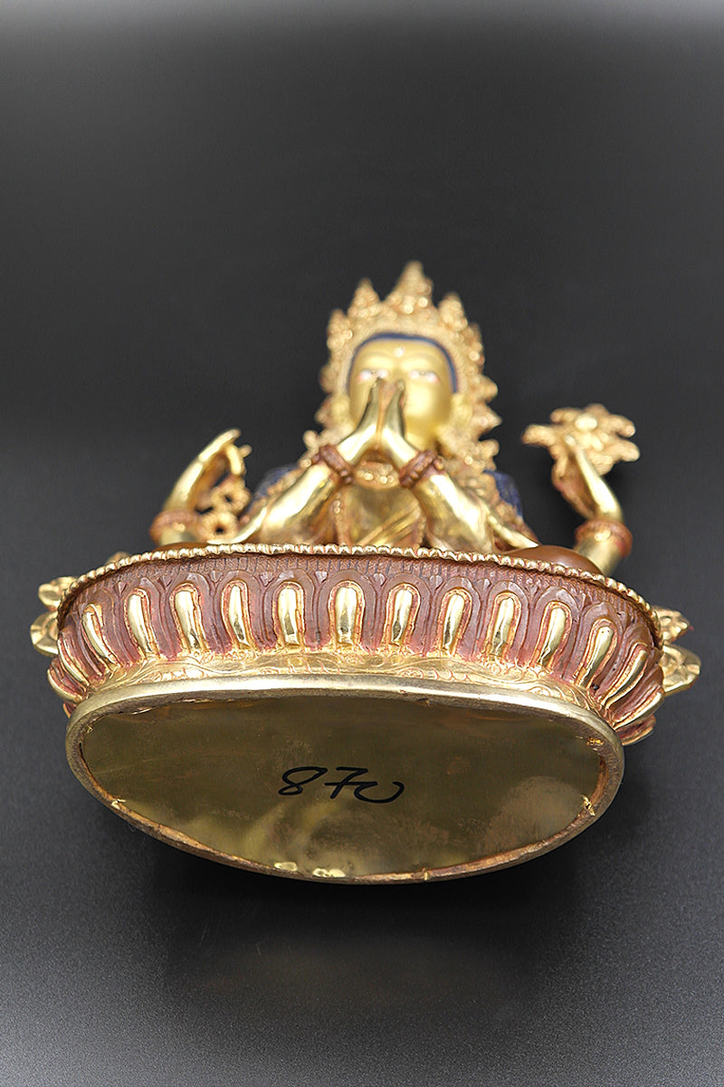 Partly Gold Plated Chenrezig Statue, 8" | Vajracrafts