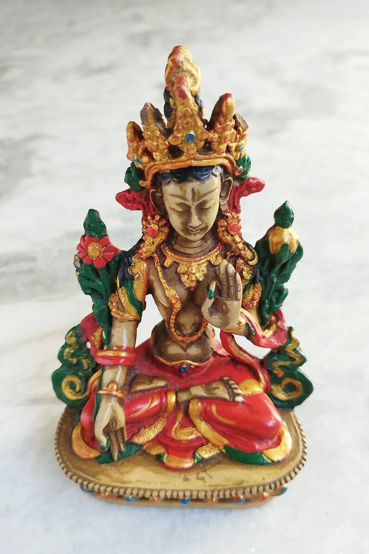 Eternal Hand Painted Resin White Tara Resin Statue 6" - Vajracrafts