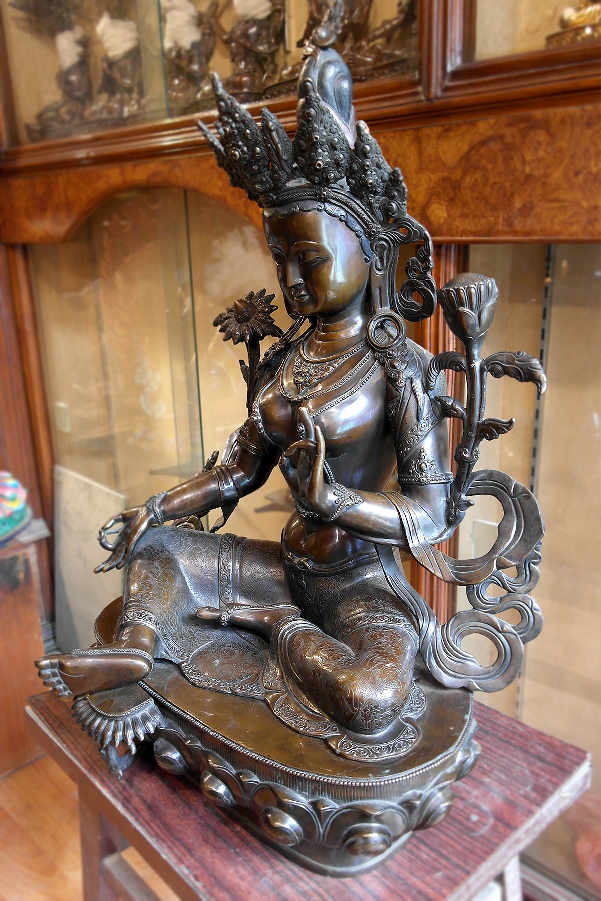 Masterpiece Copper Oxidized Green Tara Statue from Nepal 25" | Vajracrafts