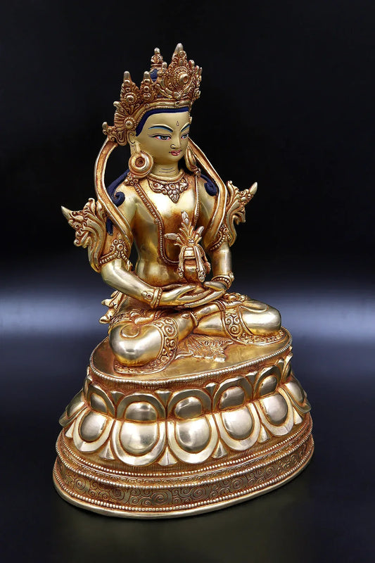 Tibetan Gold Plated Aparmita Statue from Nepal 10" - Vajracrafts