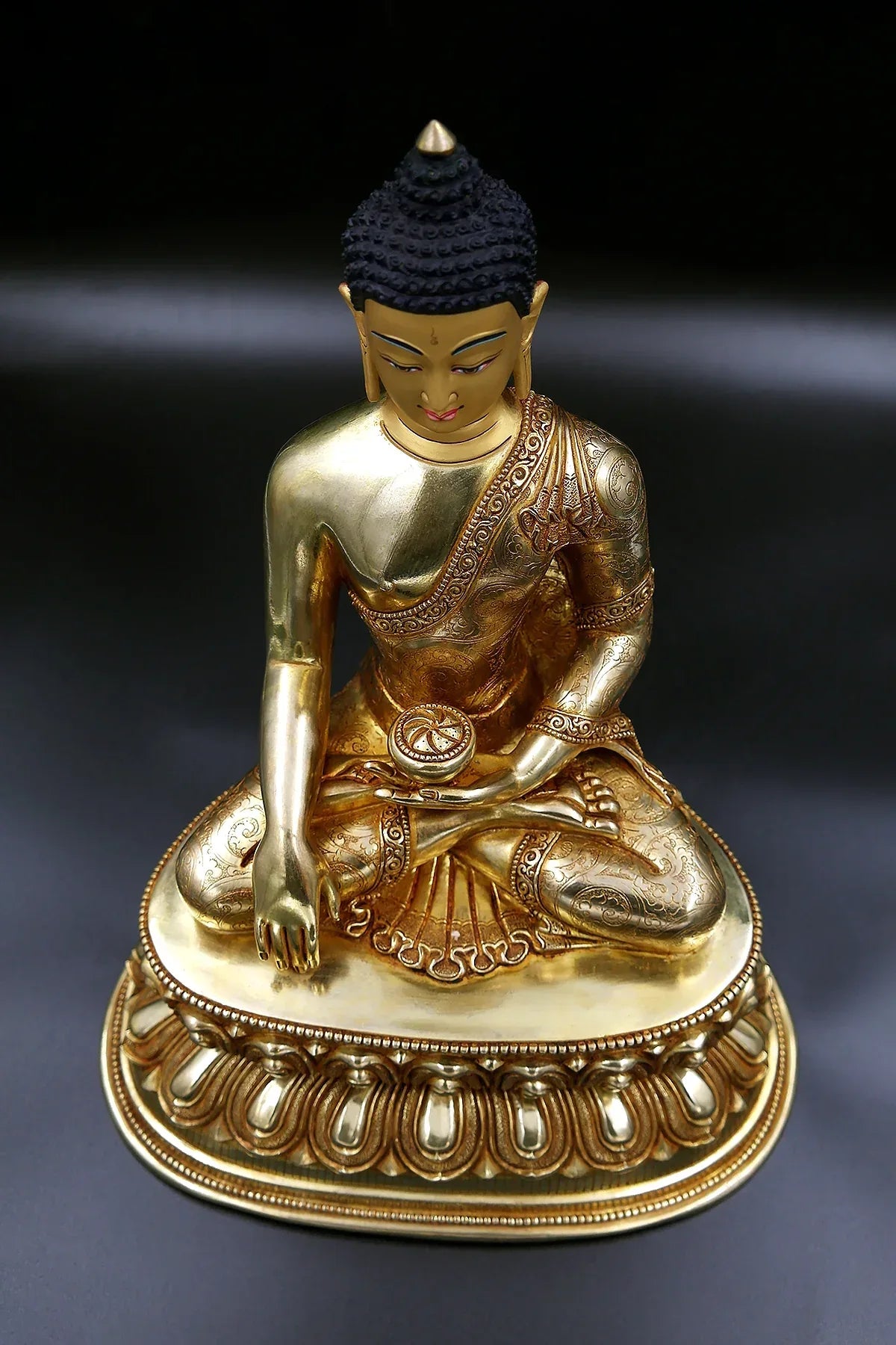 Nepalese Shakyamuni Buddha Statue in Double Lotus, 12" - Vajracrafts