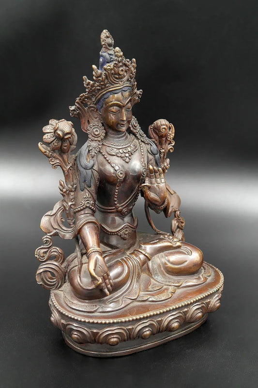 Copper Oxidized Buddhist White Tara Statue 8" - Vajracrafts
