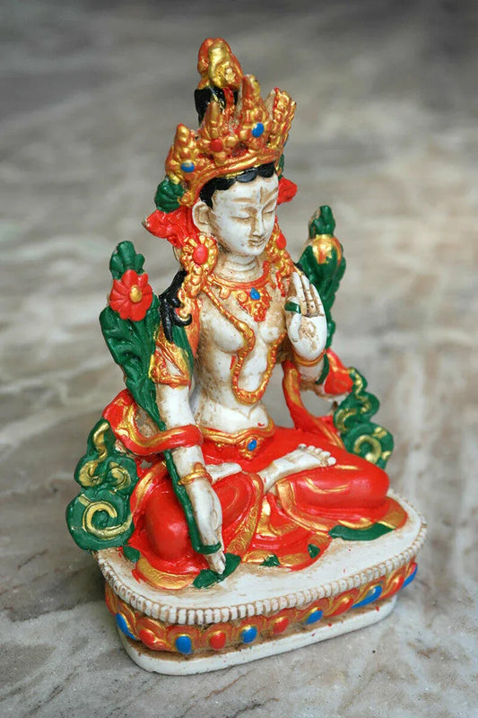 Eternal Hand Painted Resin White Tara Resin Statue 6" - Vajracrafts