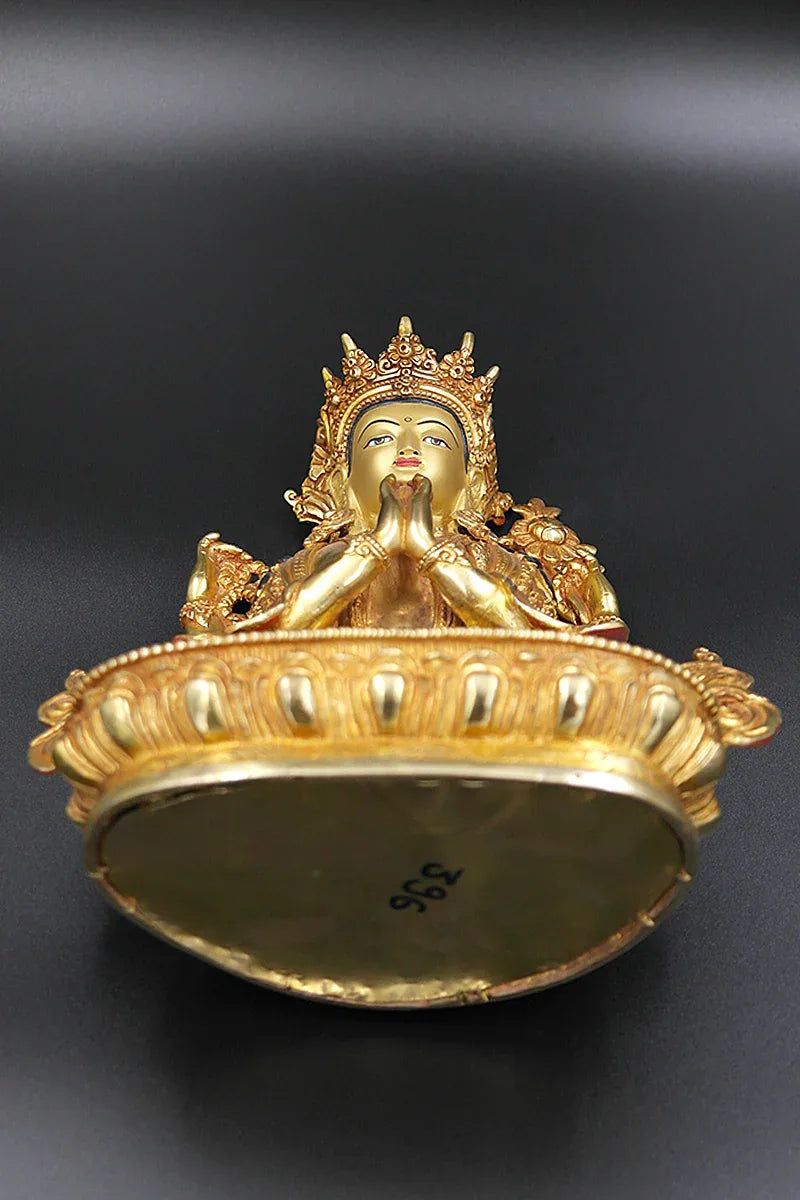 Gold Plated Masterpiece Tibetan Chenrezig Statue, God of Passion 9" - Vajracrafts