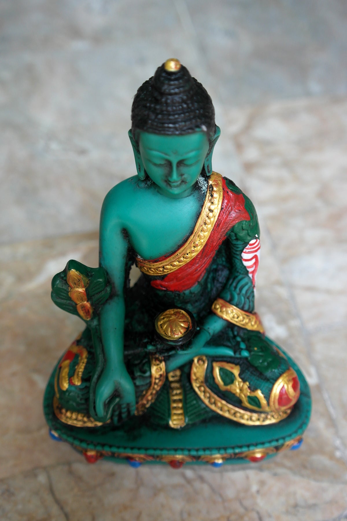 Color Painted Dragon carved Turquoise Medicine Buddha Resin Statue 6" | Vajracrafts