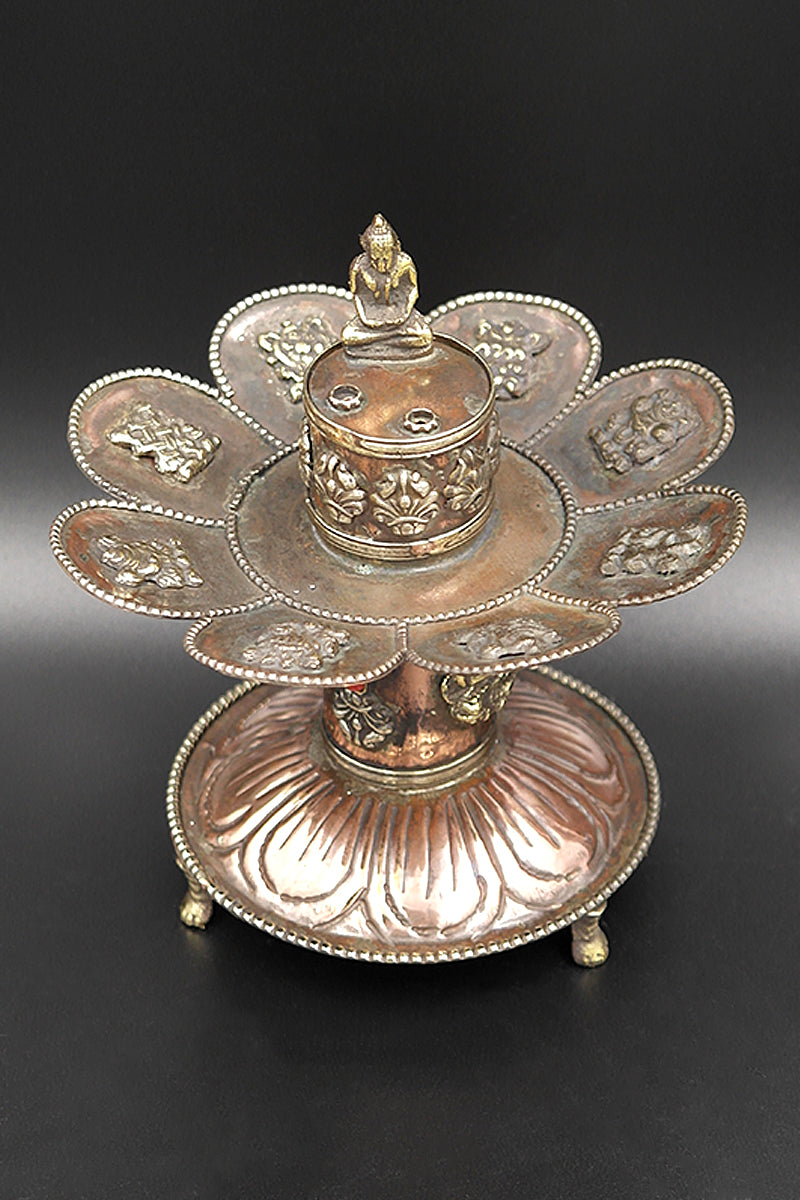 Copper Buddha Incense Burner with Eight Auspicious Symbols - Vajracrafts