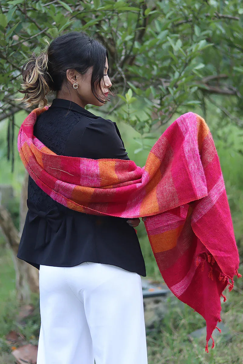 Pink orange mix colors Yak Wool Shawl - Vajracrafts