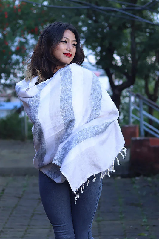 Bright Grey Yak Wool Soft Shawl Warm Wrap - Vajracrafts