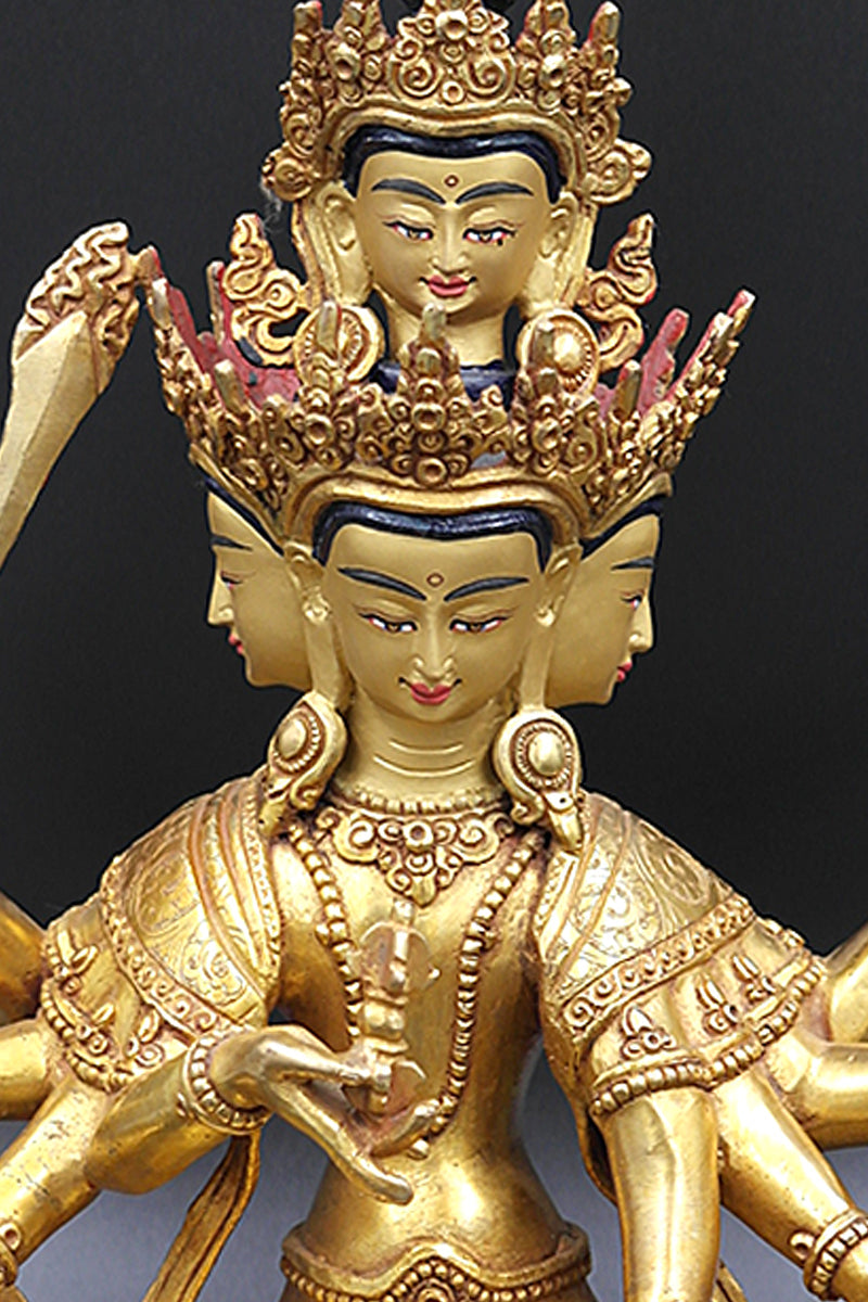 Fully Gold Plated Maha Manjushree Statue, 10" | Vajracrafts