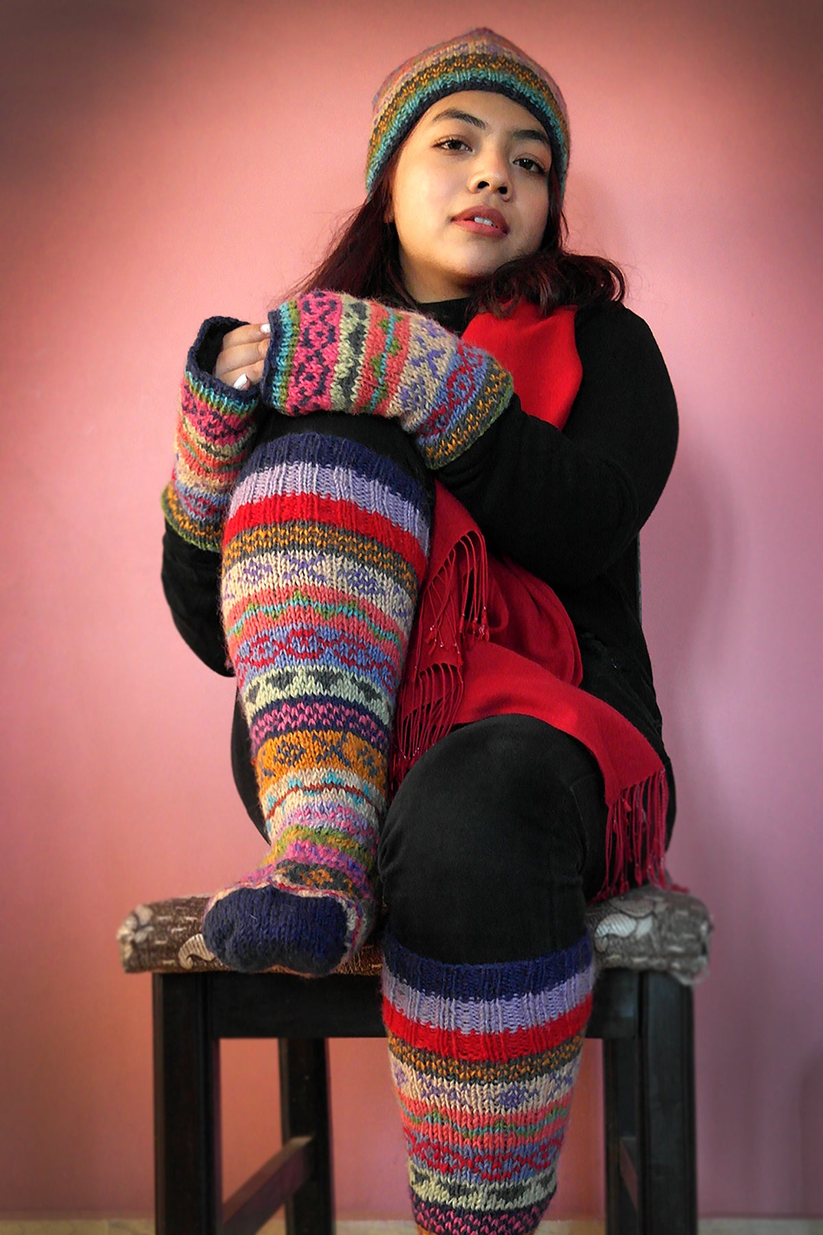 Hand Knitted Multi Colored Woolen Hand Warmers | Vajracrafts