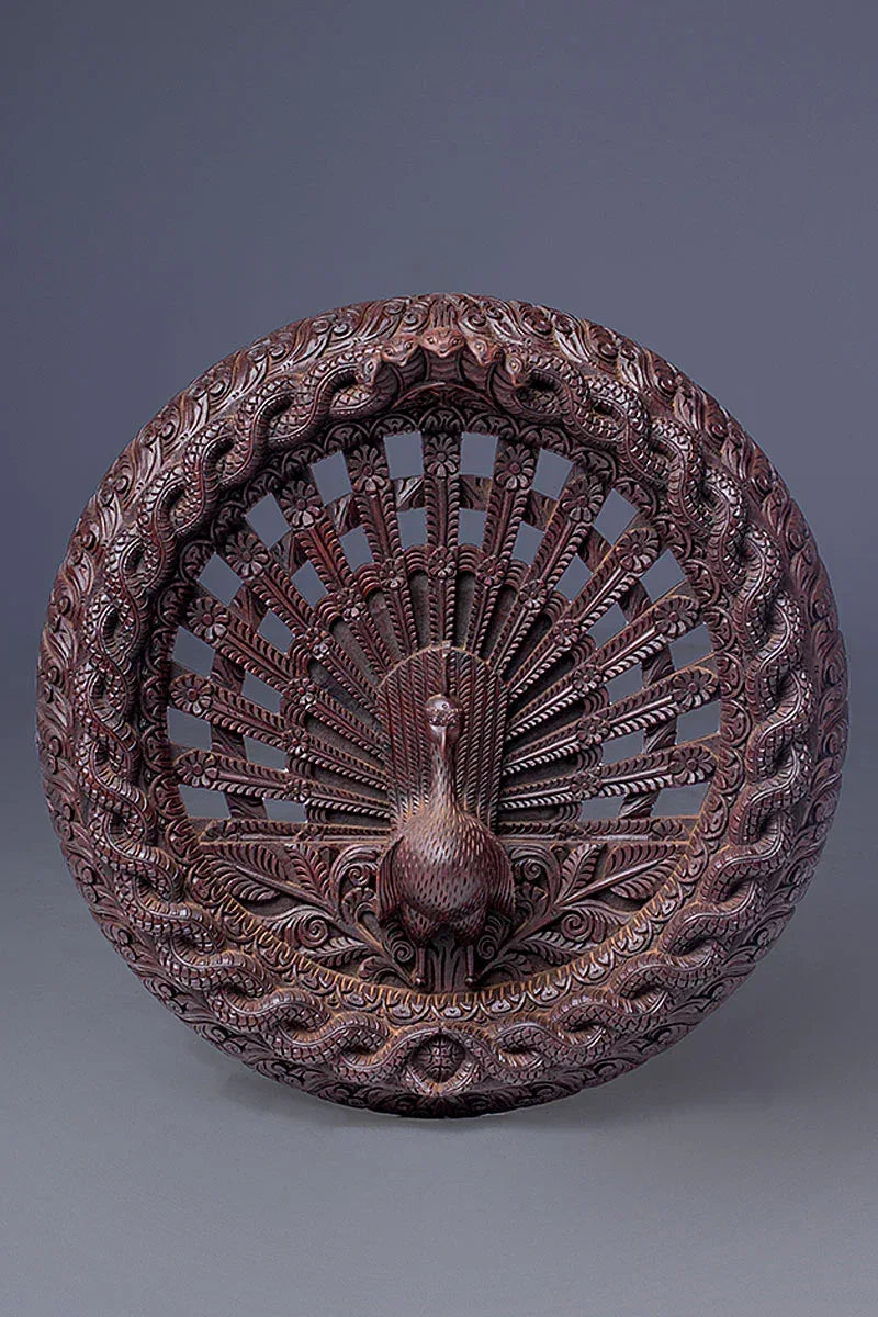 Traditional Handmade Wooden Peacock and serpent Window - Vajracrafts