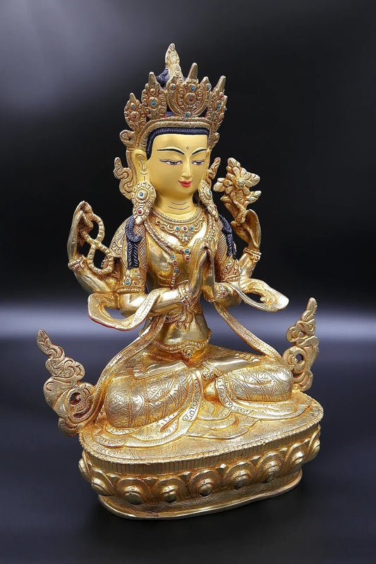 Stunning Tibetan Chenrezig Statue from Boudha, 12" - Vajracrafts