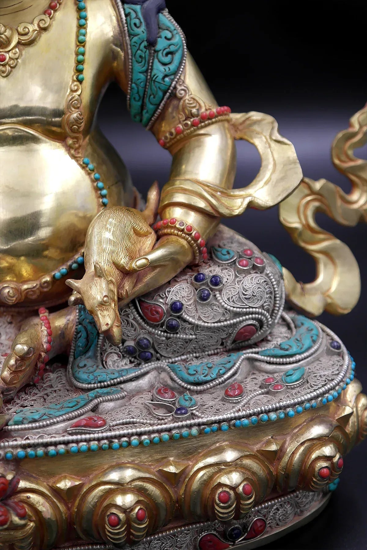 Gold Plated Zambala Statue with filigree 12" - Vajracrafts