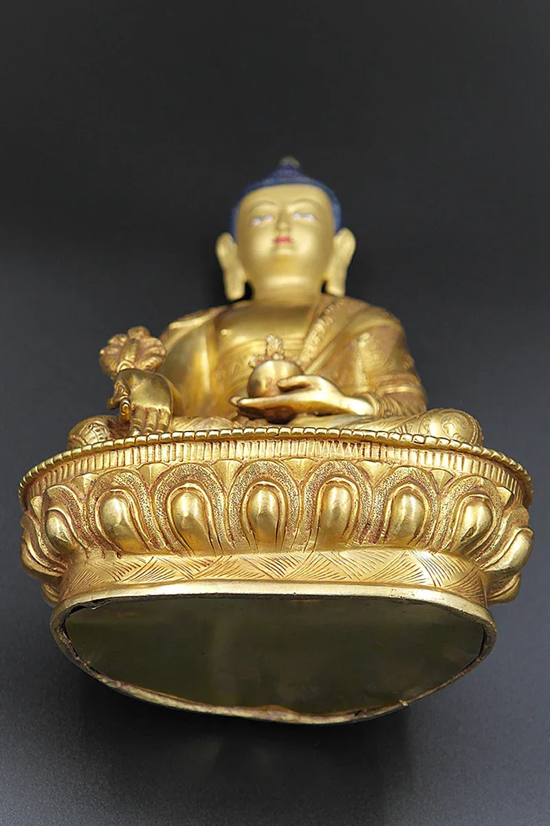 Gold Plated Medicine Buddha Statue, healing buddha statue, 8" - Vajracrafts