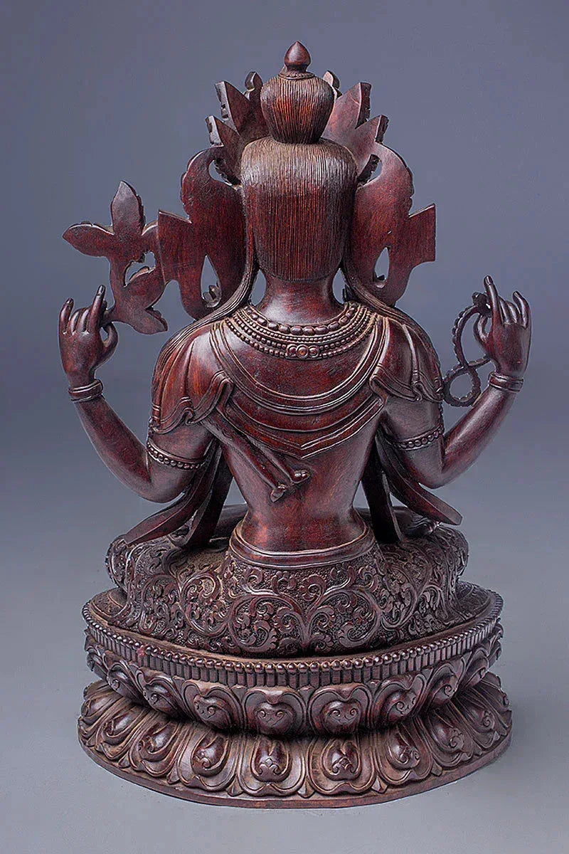 Masterpiece Wooden Chenrezig Statue, hand carved Avalokiteshvara - Vajracrafts