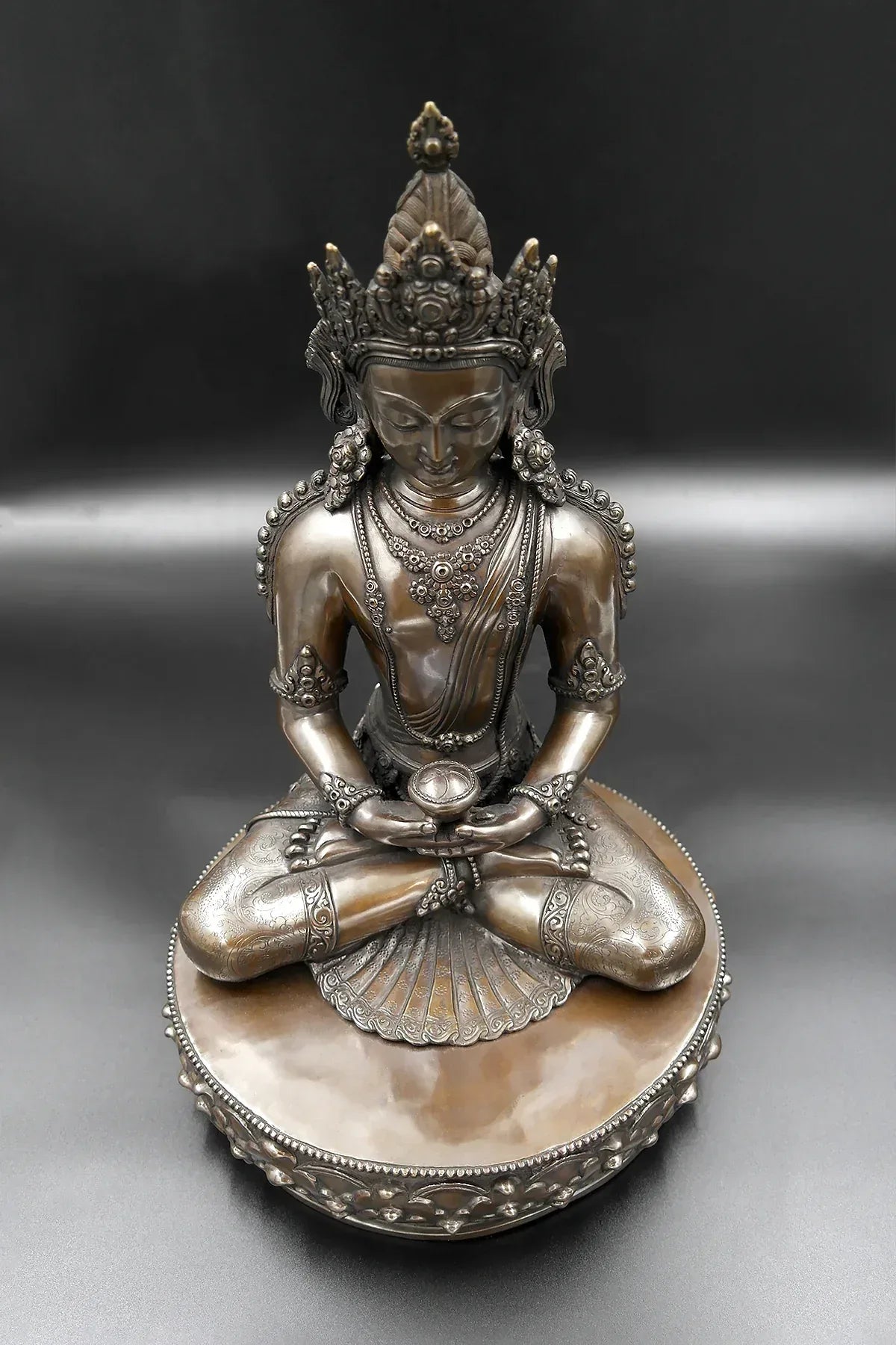 Crowned Amitabh Buddha Statue from Nepal 14" - Vajracrafts