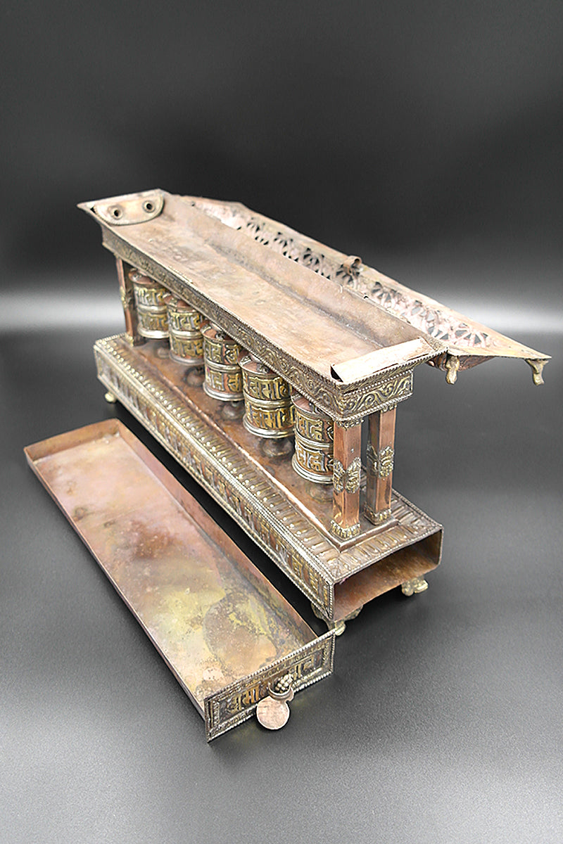 5 in 1 Copper Tibetan Prayer Wheel cum Incense Burner - Vajracrafts