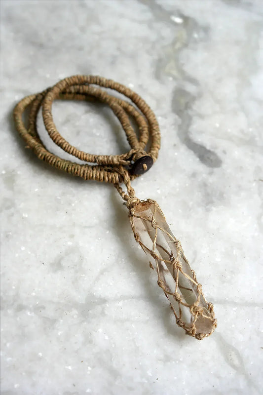 Crystal Stone Pendant Necklace with Hemp Cord - Vajracrafts