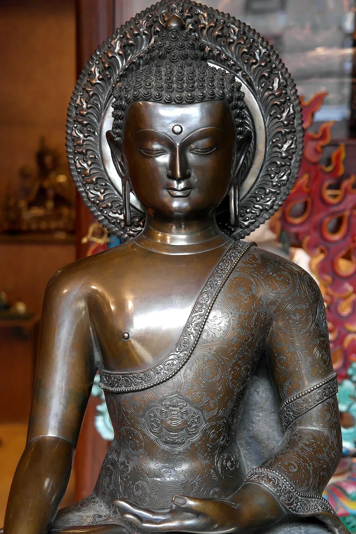 Bronze Shakyamuni Buddha Statue in Lotus 25" - Vajracrafts