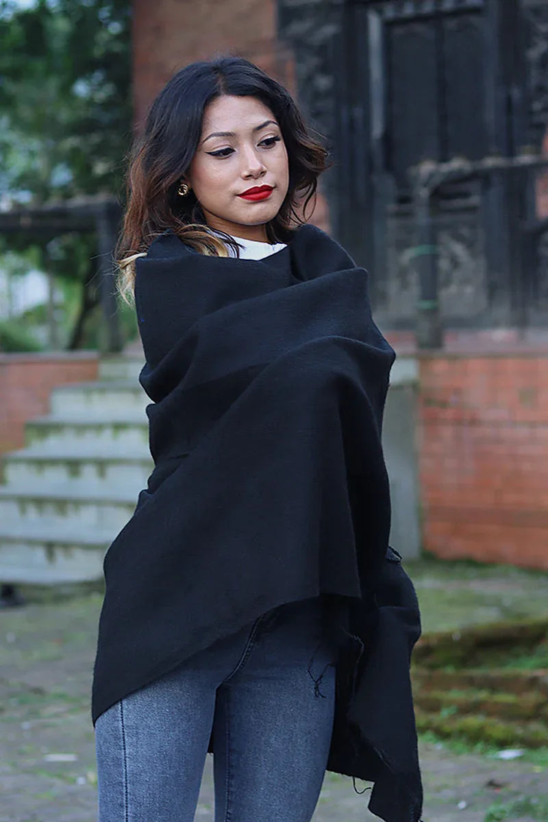 Black Color Yak Wool Shawl/Scarf - Vajracrafts