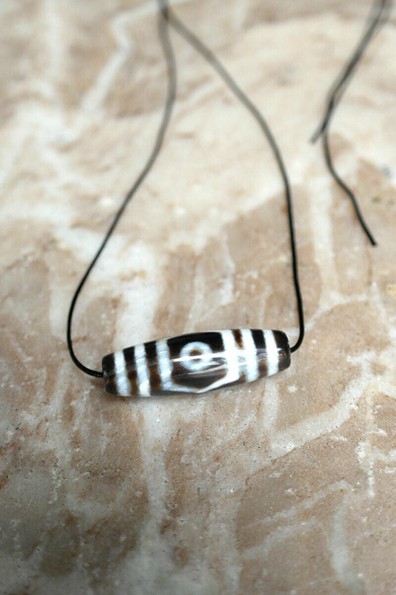 Natural Agate 3 Eyed Tibetan Dzi Beads Pendant | Vajracrafts