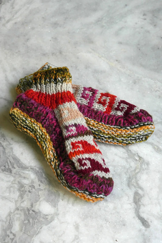 Assorted colors Hot waves pattern woolen hand knitted ankle socks - Vajracrafts