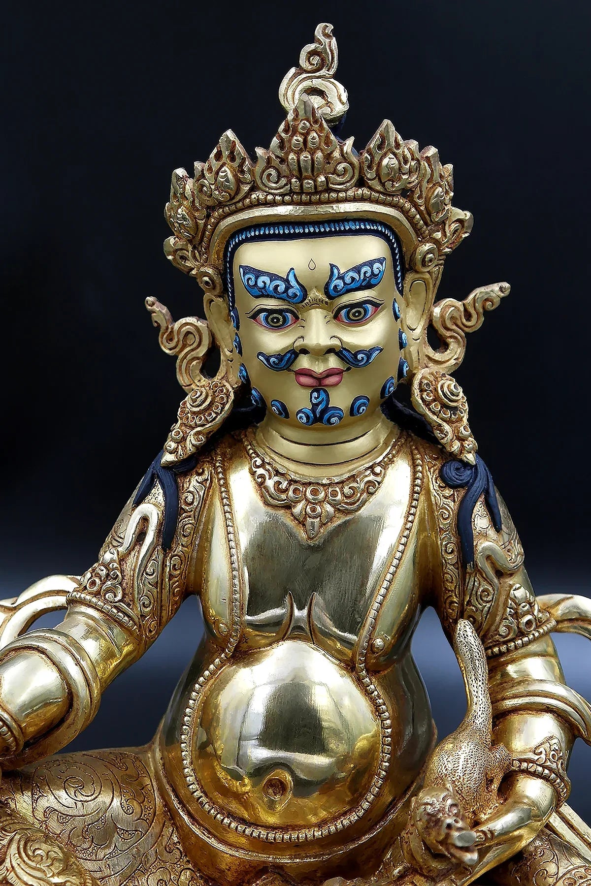 Gold Plated Zambala Statue from Patan 10.5" - Vajracrafts