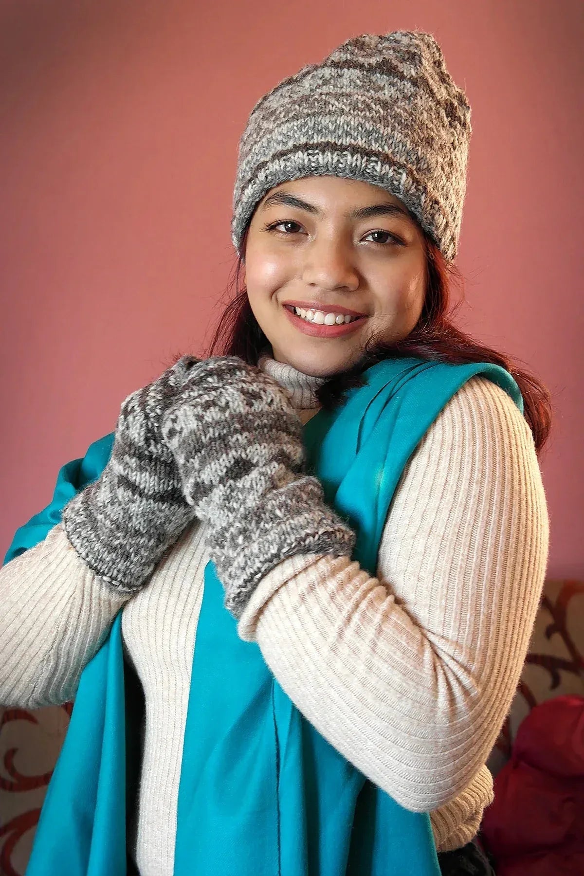 Natural colored Woolen Hand Warmers, Women Woolen Hand Gloves - Vajracrafts