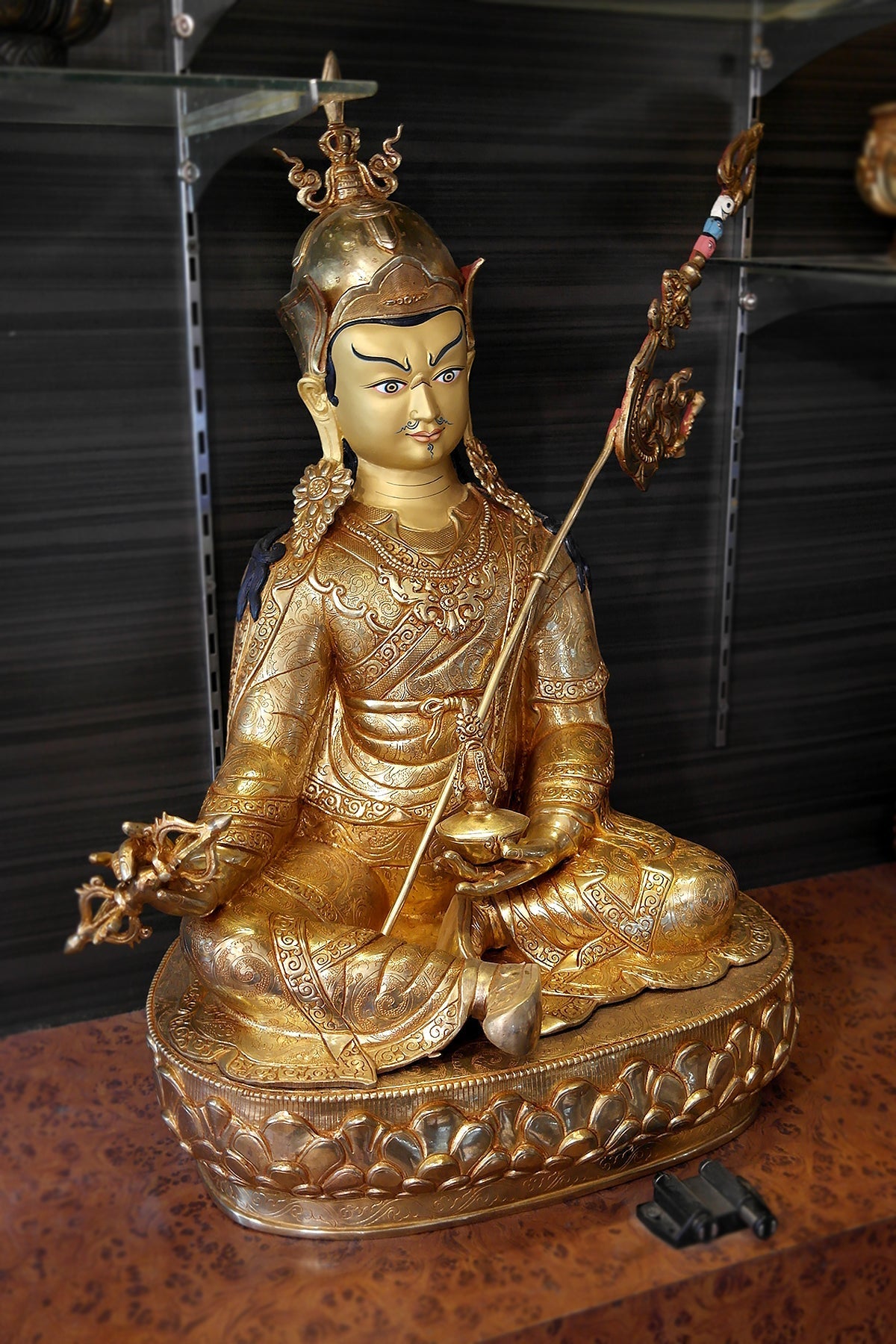 Guru Padmasambhava Statue | Gold Plated Tibetan Rinpoche 24" | Vajracrafts